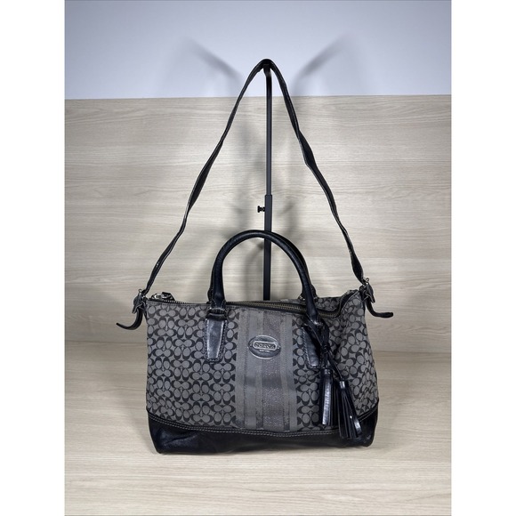 Coach Handbags - COACH Legacy Black & Silver Stripe Signature‎ Molly Bag Satchel 21154 Purse Tote